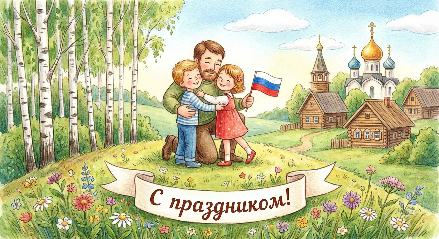 Создать открытку-картинку с поздравлением на День отца в России с помощью нейросети