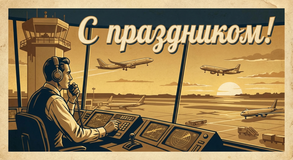 Создать открытку-картинку с поздравлением на Международный день авиадиспетчера с помощью нейросети