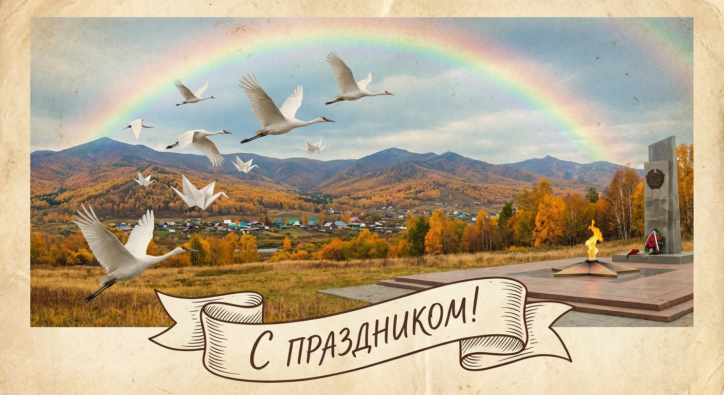 Создать открытку-картинку с поздравлением на Праздник Белых Журавлей с помощью нейросети