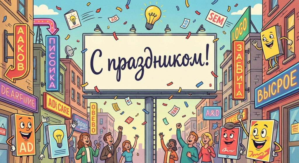 Создать открытку-картинку с поздравлением на День работников рекламы с помощью нейросети