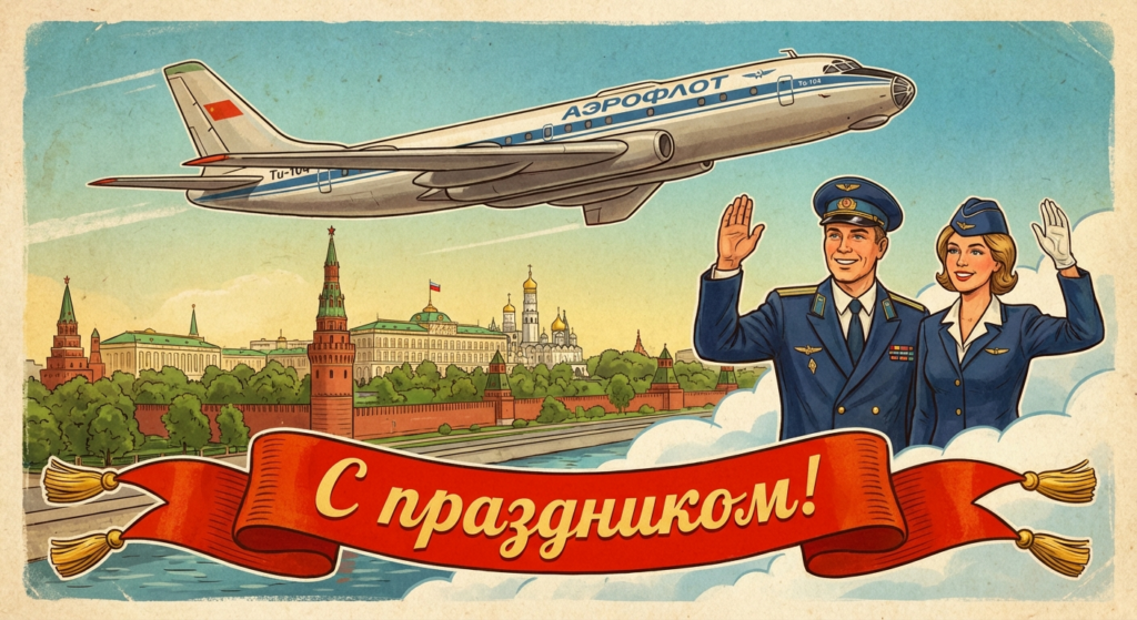 Создать открытку-картинку с поздравлением на День Аэрофлота с помощью нейросети