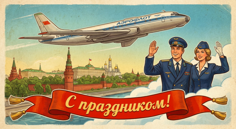Создать открытку-картинку с поздравлением на День Аэрофлота с помощью нейросети