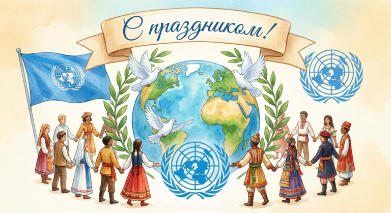 Создать открытку-картинку с поздравлением на День ООН с помощью нейросети