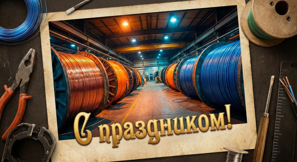 Создать открытку-картинку с поздравлением на День работника кабельной промышленности с помощью нейросети