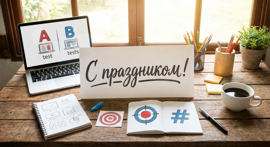 Создать открытку-картинку с поздравлением на День маркетолога с помощью нейросети