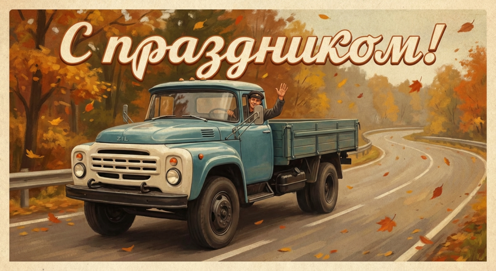 Создать открытку-картинку с поздравлением на День автомобилиста с помощью нейросети