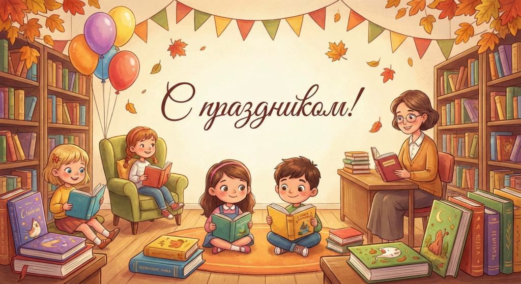 Создать открытку-картинку с поздравлением на Международный день школьных библиотек с помощью нейросети