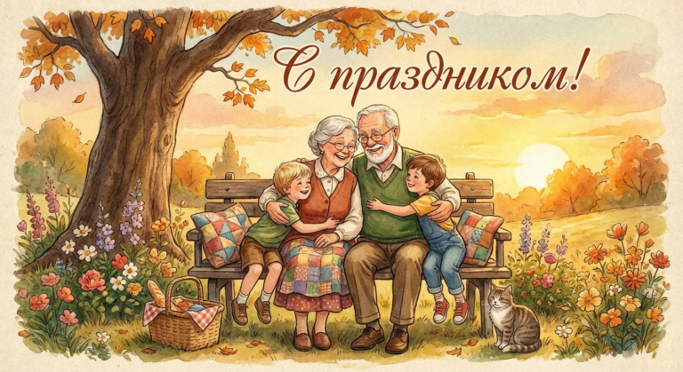 Создать открытку-картинку с поздравлением на День бабушек и дедушек с помощью нейросети