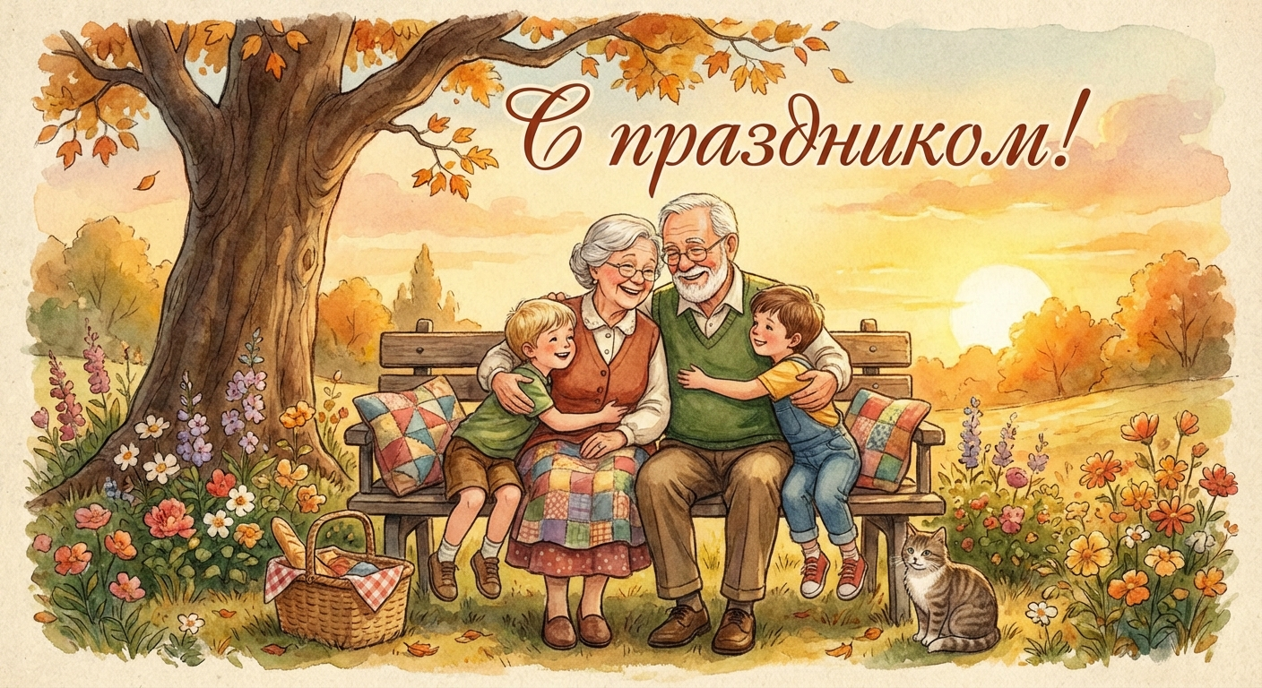 Создать открытку-картинку с поздравлением на День бабушек и дедушек с помощью нейросети