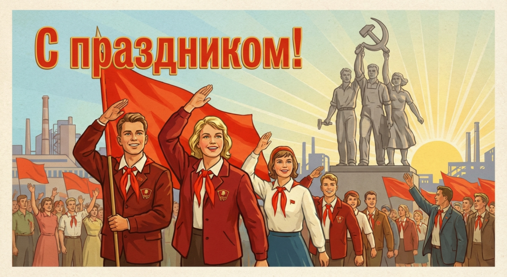 Создать открытку-картинку с поздравлением на День комсомола с помощью нейросети