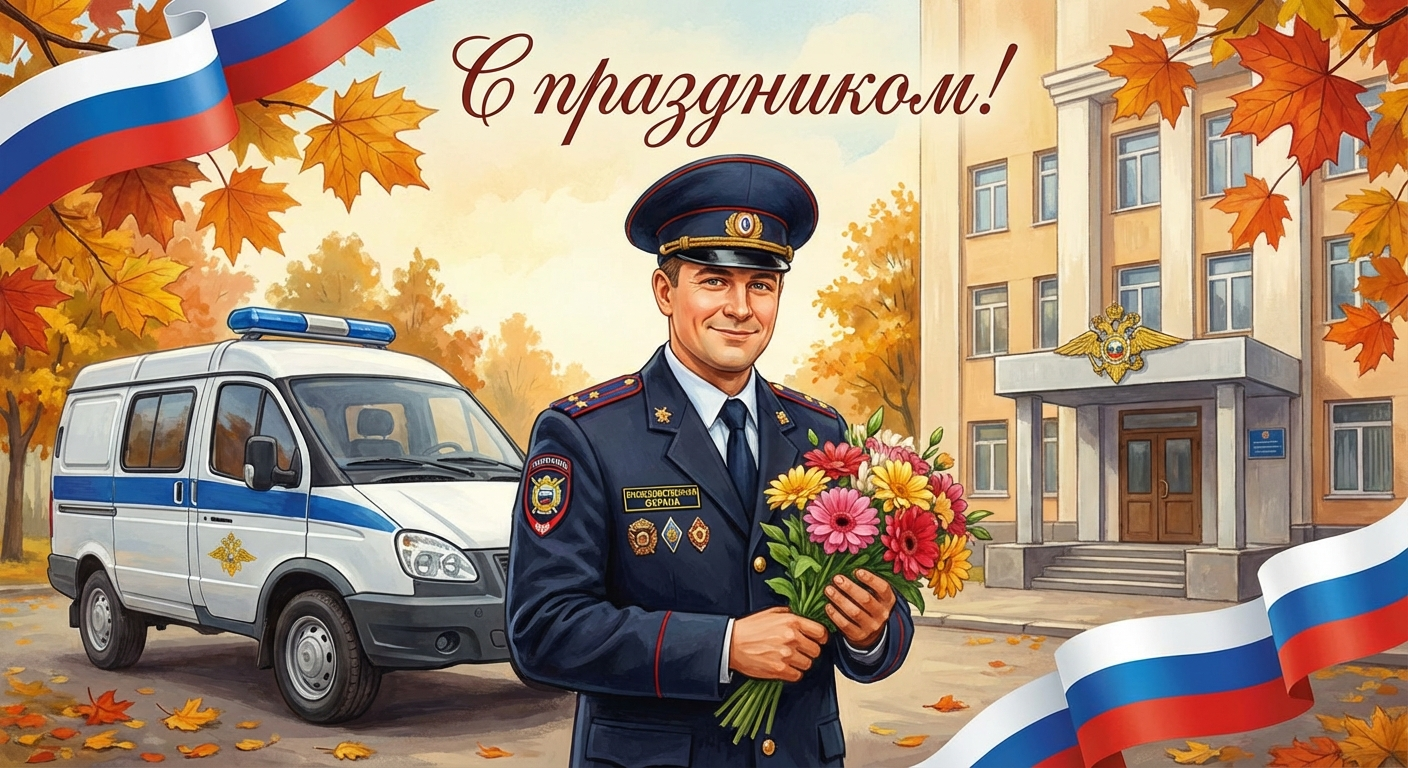 Создать открытку-картинку с поздравлением на День работников службы вневедомственной охраны МВД с помощью нейросети