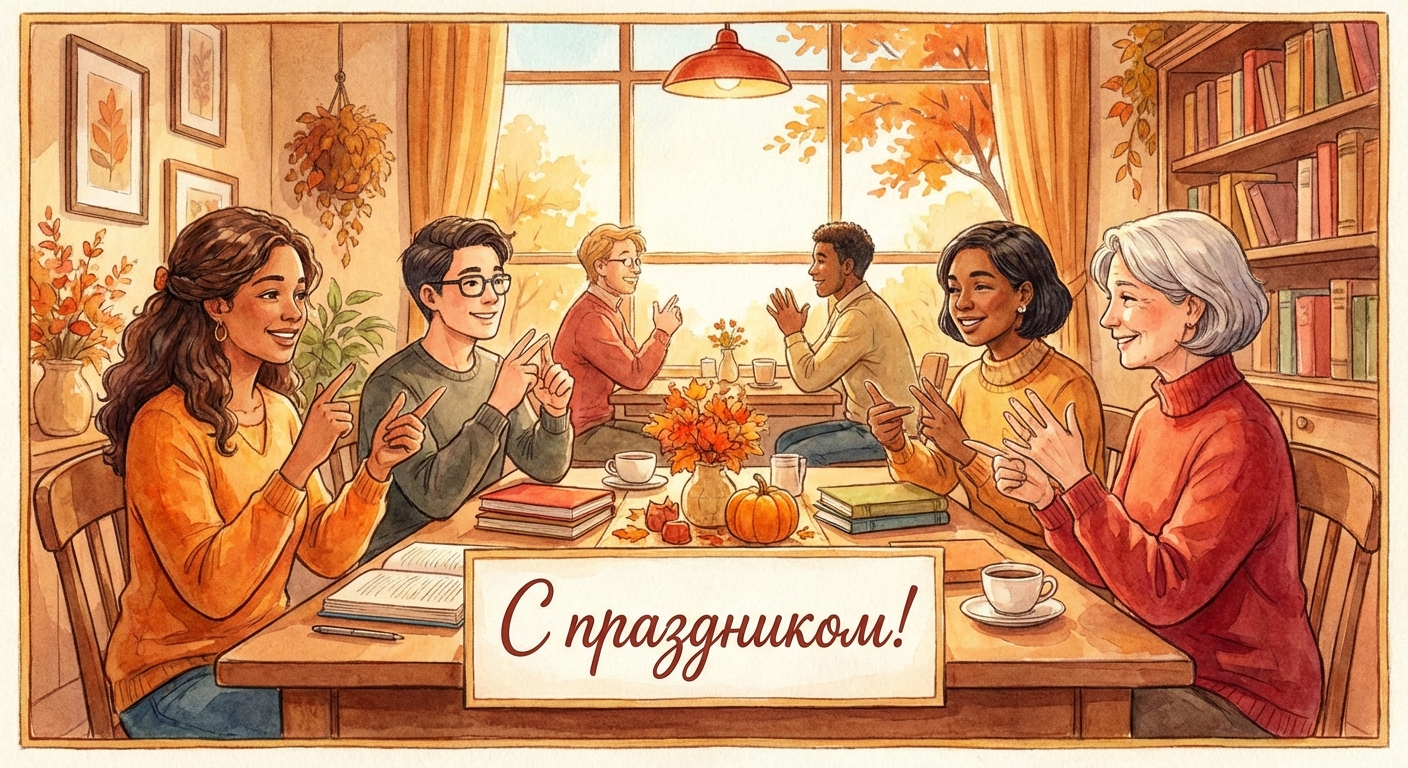 Создать открытку-картинку с поздравлением на День сурдопереводчика с помощью нейросети