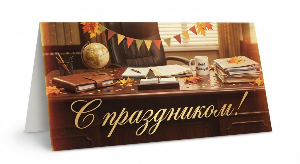 Создать открытку-картинку с поздравлением на День менеджера с помощью нейросети