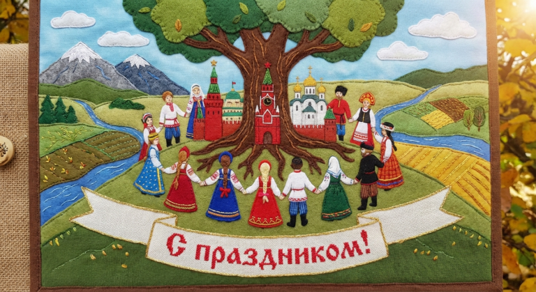 Создать открытку-картинку с поздравлением на День народного единства с помощью нейросети