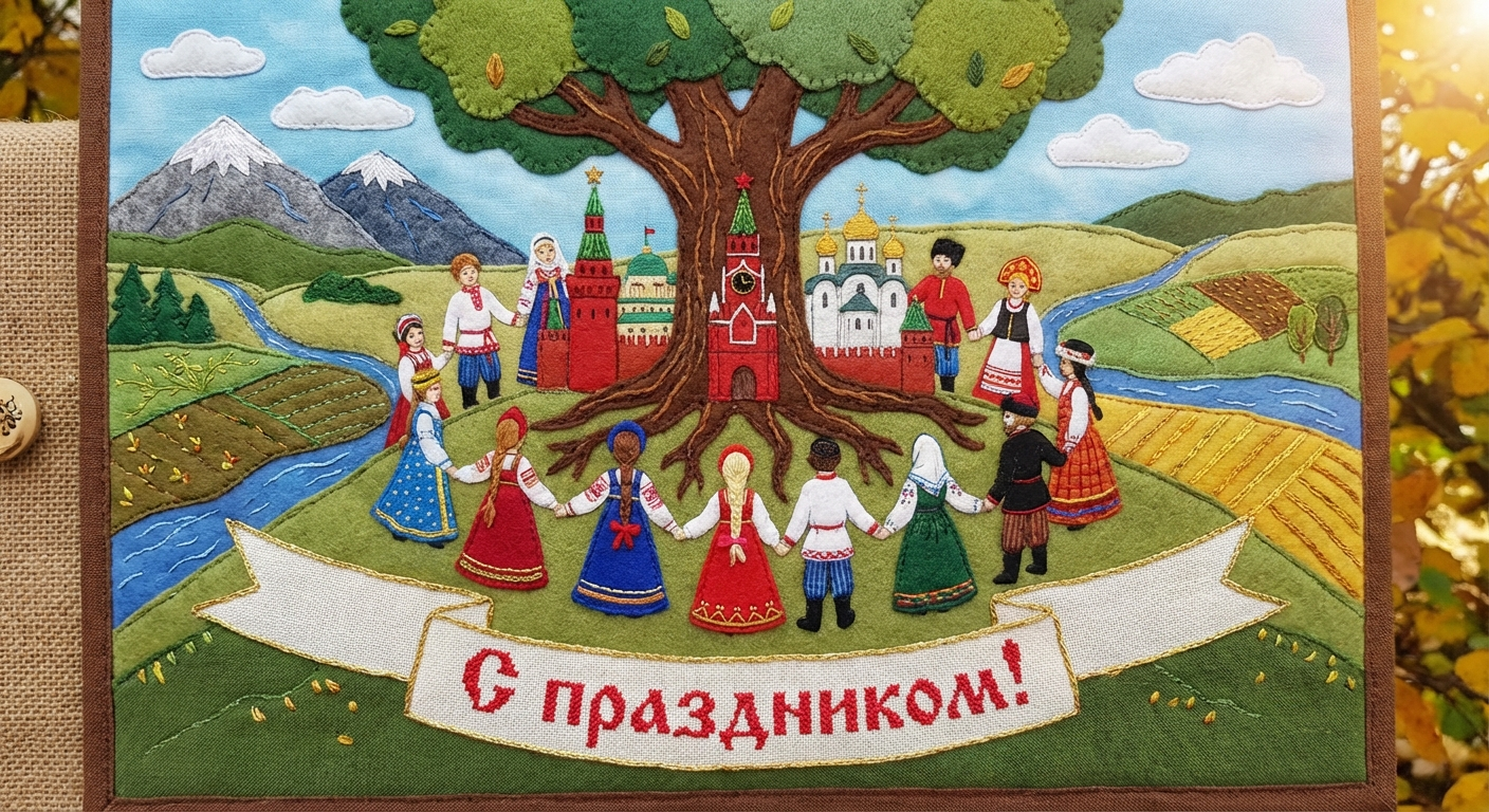 Создать открытку-картинку с поздравлением на День народного единства с помощью нейросети