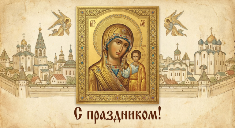 Создать открытку-картинку с поздравлением на День Казанской иконы Божьей Матери с помощью нейросети