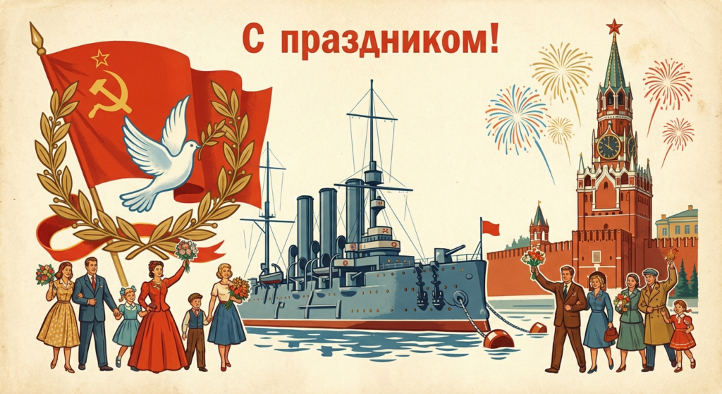 Создать открытку-картинку с поздравлением на День согласия и примирения (день Октябрьской революции) с помощью нейросети