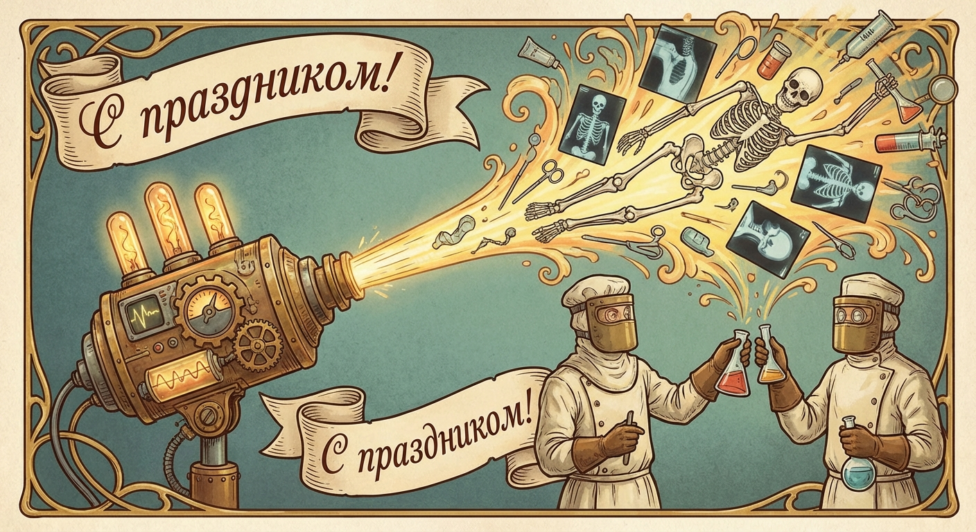 Создать открытку-картинку с поздравлением на День рентгенолога с помощью нейросети