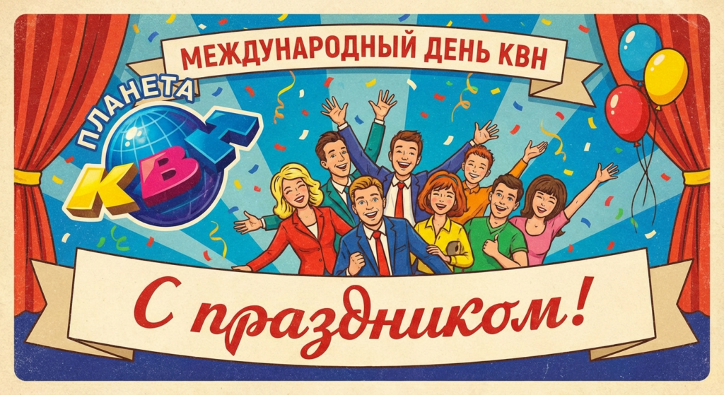 Создать открытку-картинку с поздравлением на Международный день КВН с помощью нейросети