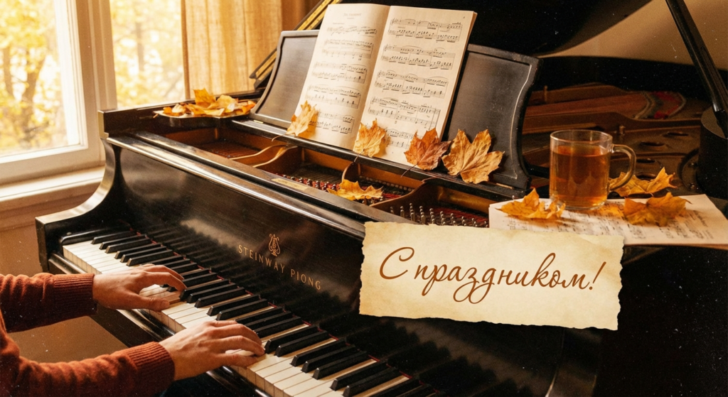 Создать открытку-картинку с поздравлением на День пианиста с помощью нейросети