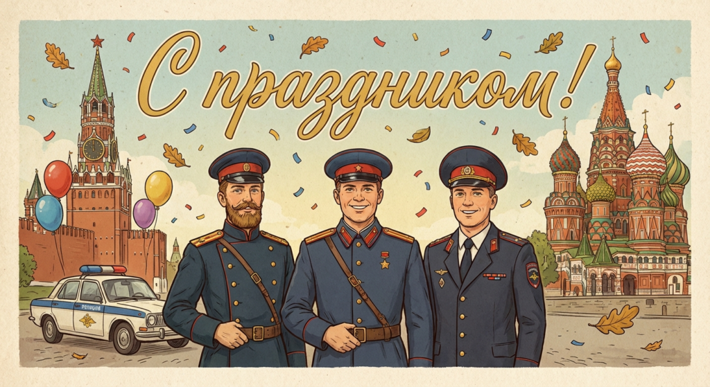 Создать открытку-картинку с поздравлением на День полиции с помощью нейросети