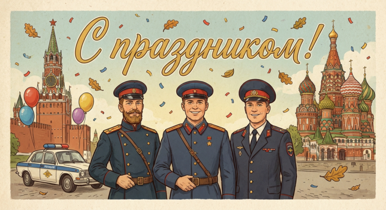 Создать открытку-картинку с поздравлением на День полиции с помощью нейросети