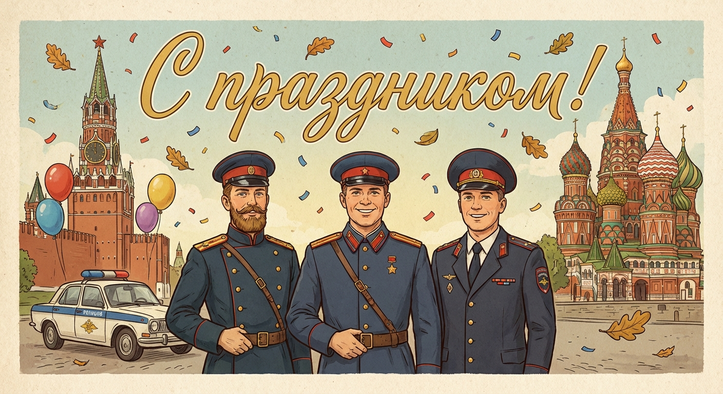 Создать открытку-картинку с поздравлением на День полиции с помощью нейросети