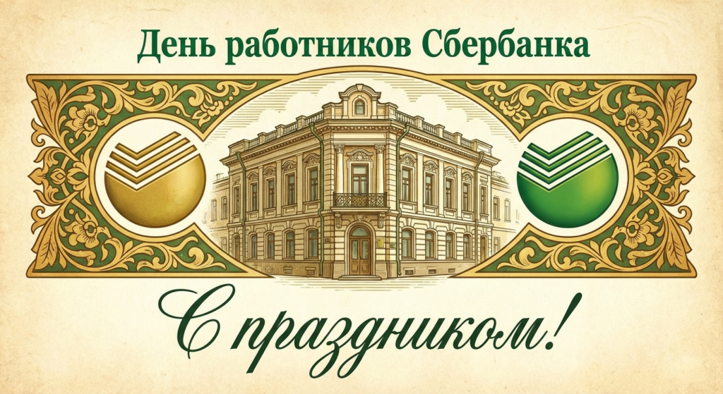 Создать открытку-картинку с поздравлением на День работников Сбербанка с помощью нейросети