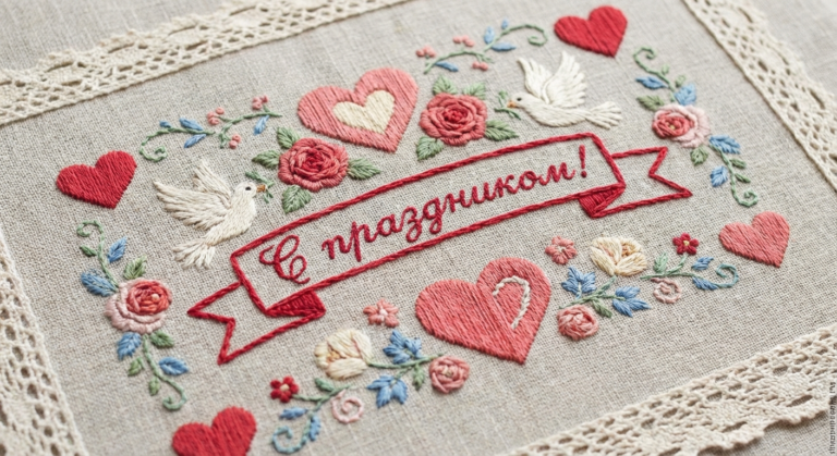 Создать открытку-картинку с поздравлением на День святого Валентина (день влюбленных) с помощью нейросети