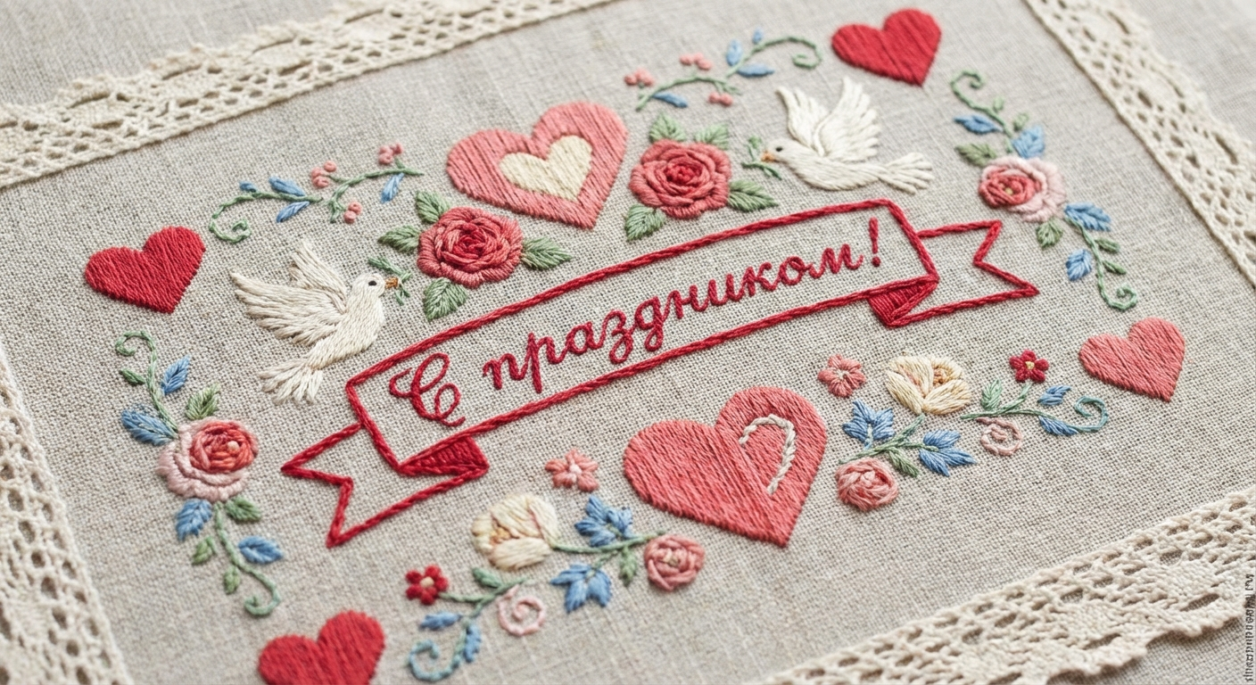 Создать открытку-картинку с поздравлением на День святого Валентина (день влюбленных) с помощью нейросети