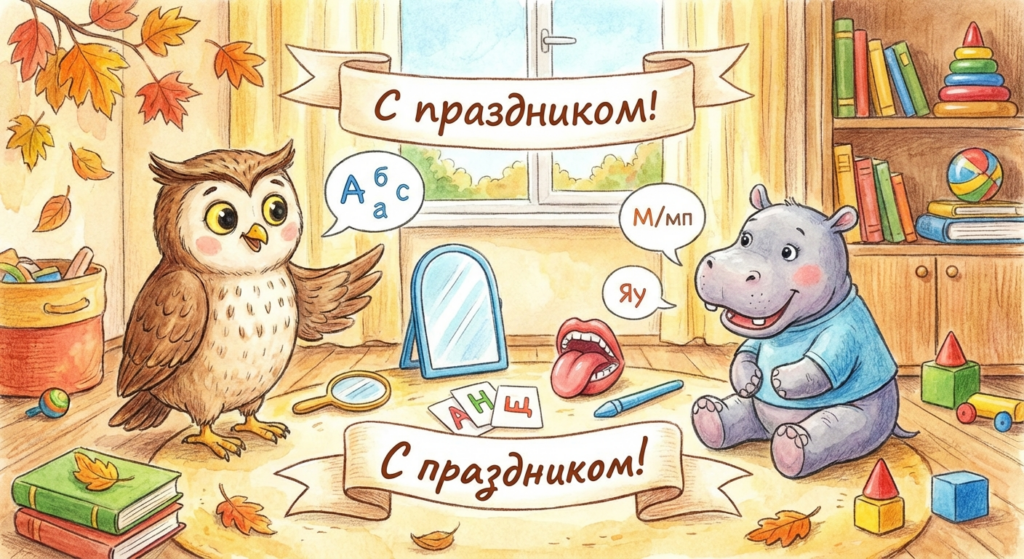 Создать открытку-картинку с поздравлением на Международный день логопеда с помощью нейросети