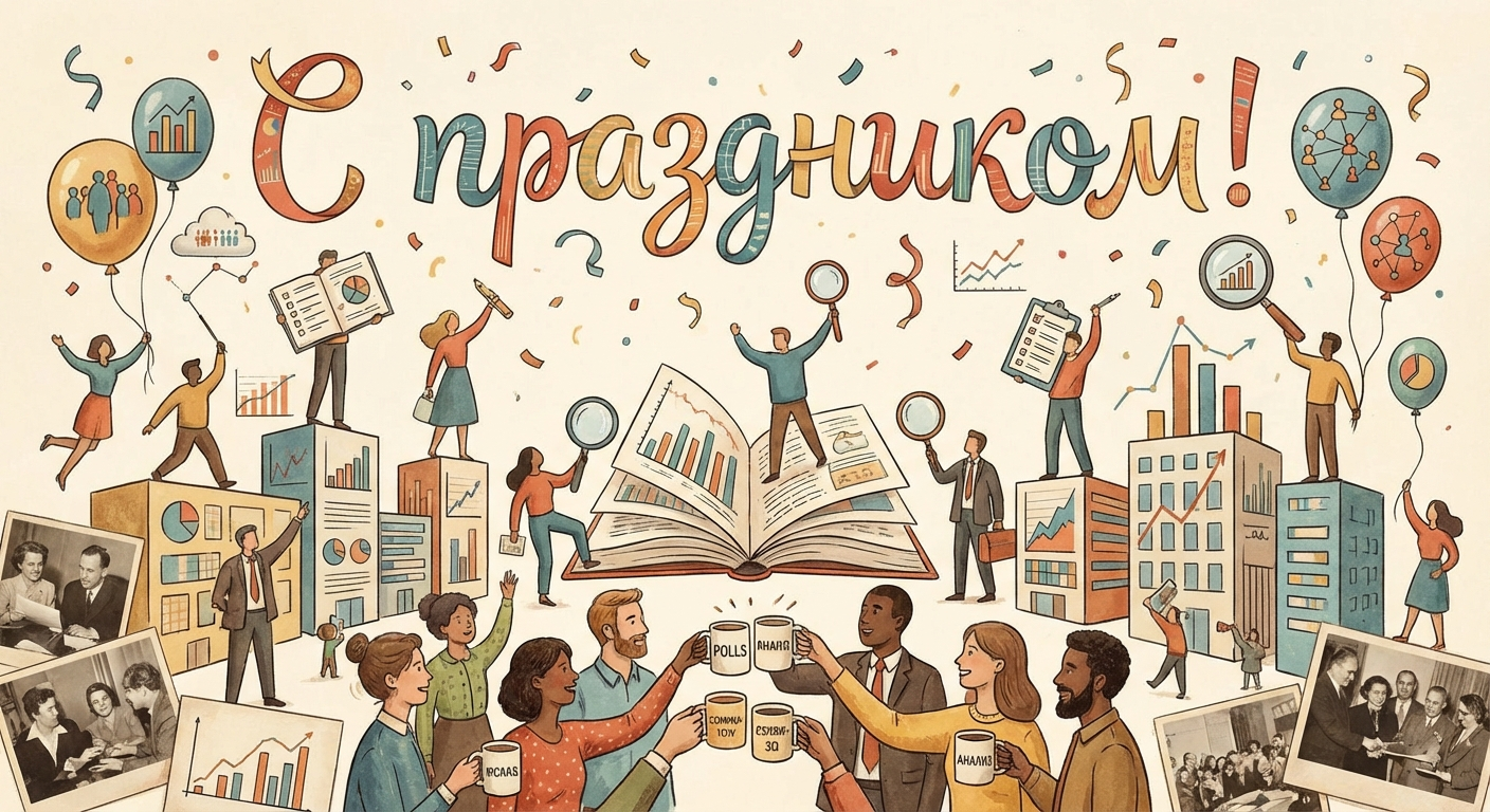 Создать открытку-картинку с поздравлением на День социолога с помощью нейросети