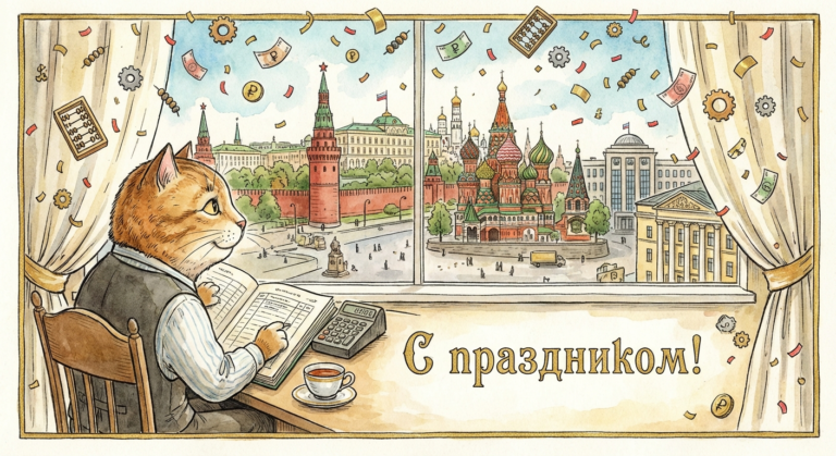 Создать открытку-картинку с поздравлением на День московского бухгалтера с помощью нейросети