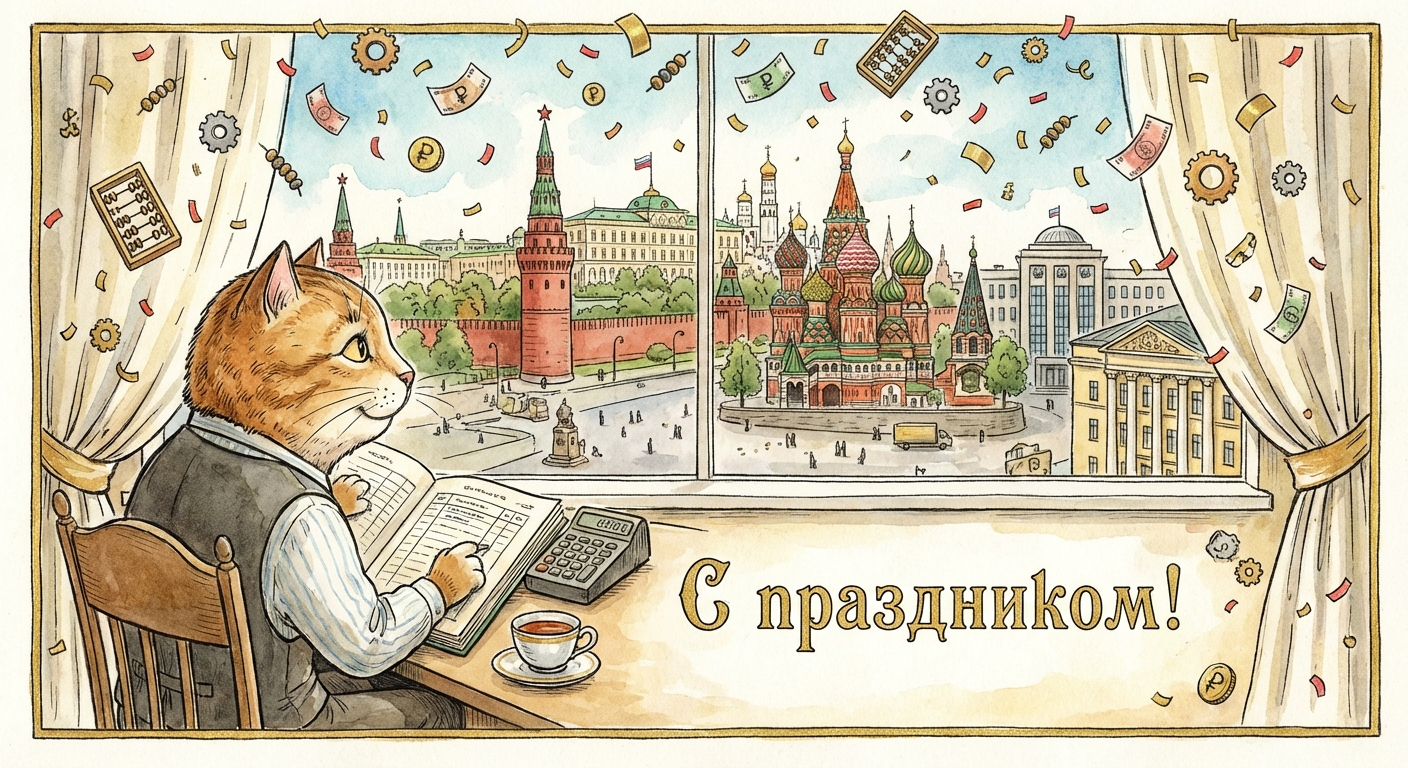 Создать открытку-картинку с поздравлением на День московского бухгалтера с помощью нейросети