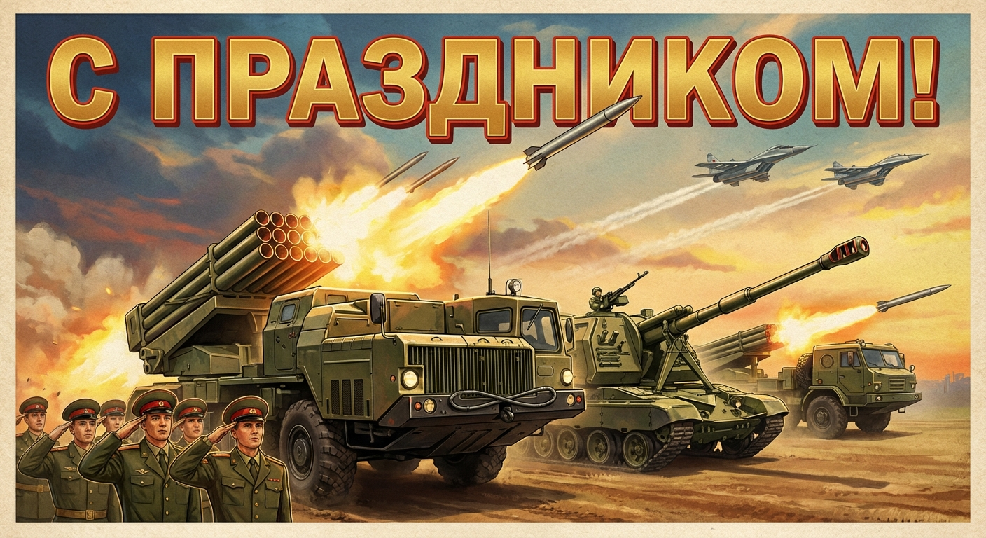 Создать открытку-картинку с поздравлением на День ракетных войск и артиллерии с помощью нейросети