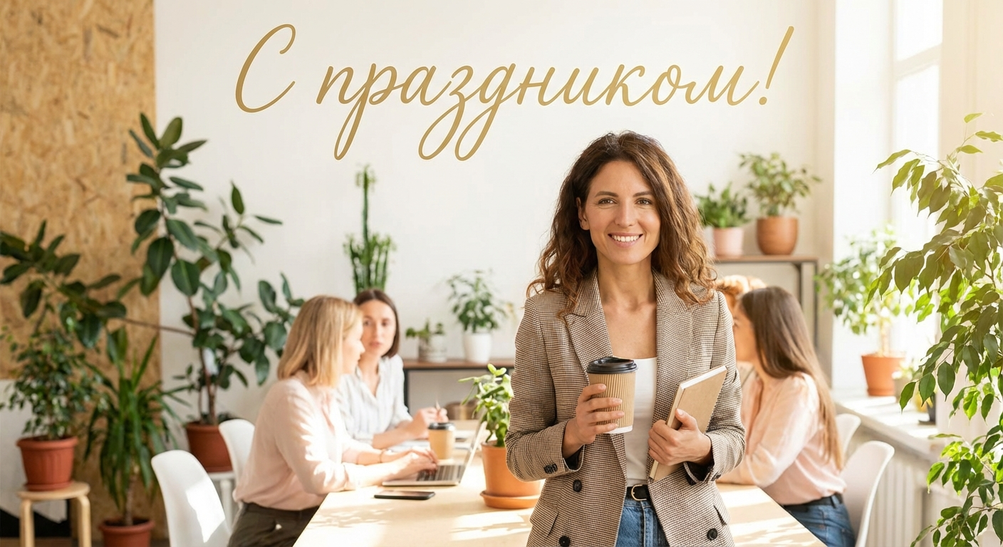 Создать открытку-картинку с поздравлением на День женского предпринимательства с помощью нейросети