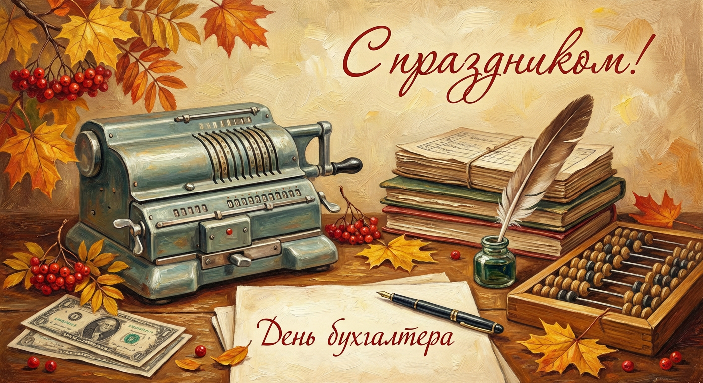 Создать открытку-картинку с поздравлением на День бухгалтера с помощью нейросети