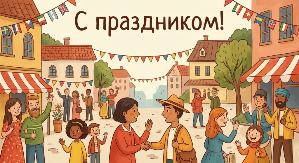 Создать открытку-картинку с поздравлением на Всемирный день приветствий с помощью нейросети