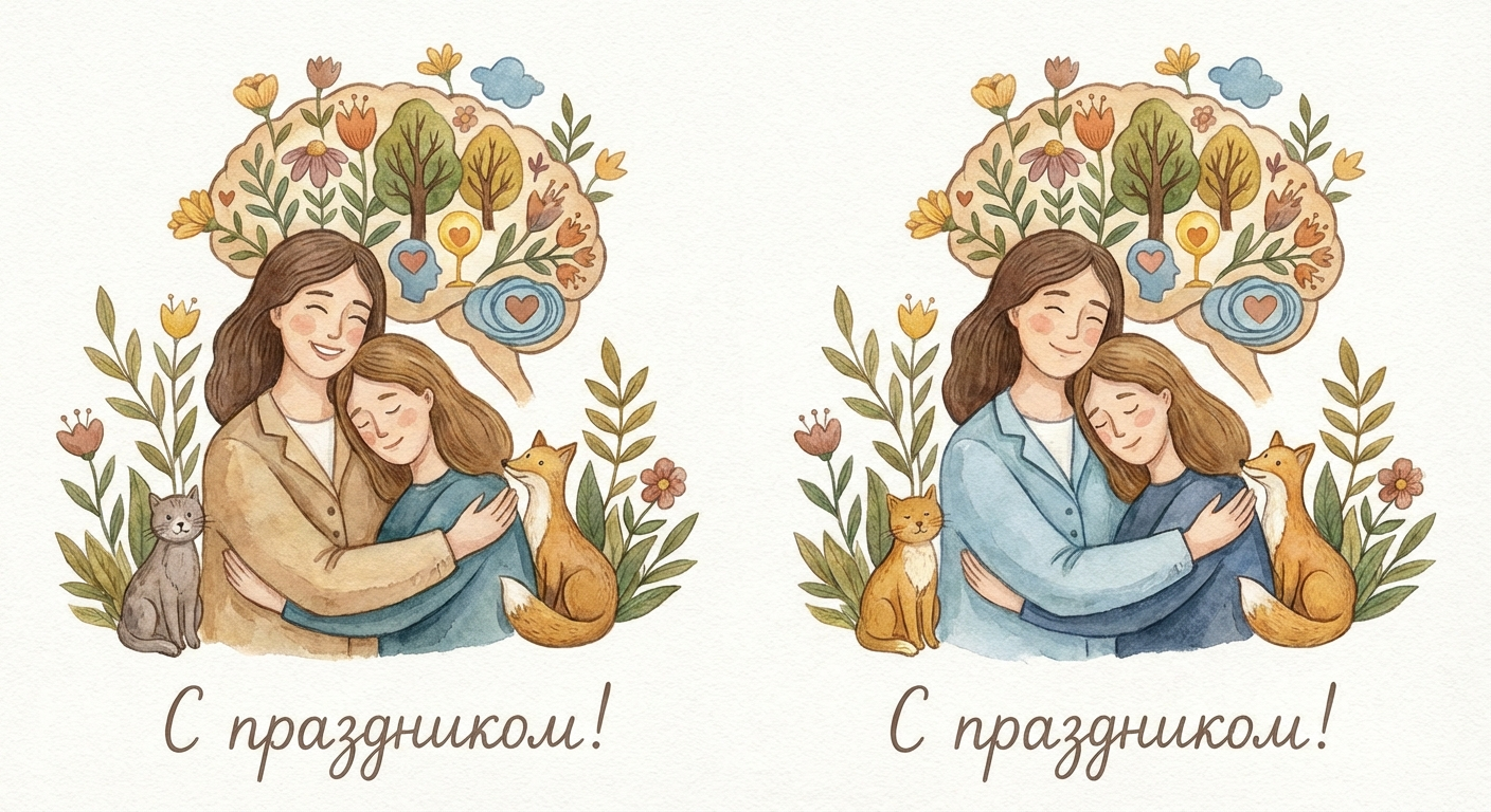 Создать открытку-картинку с поздравлением на День психолога с помощью нейросети
