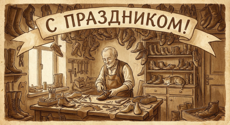 Создать открытку-картинку с поздравлением на Международный день сапожника с помощью нейросети