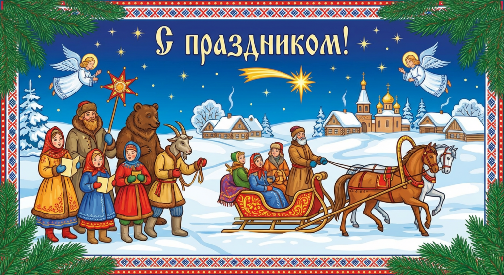 Создать открытку-картинку с поздравлением на Святки с помощью нейросети