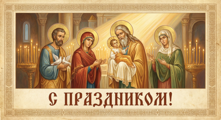 Создать открытку-картинку с поздравлением на Сретение Господне с помощью нейросети