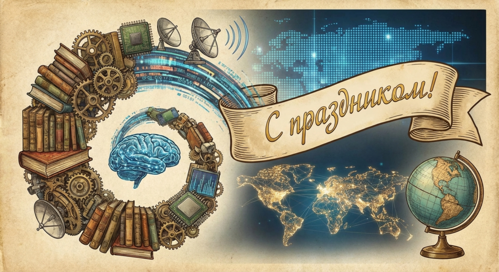 Создать открытку-картинку с поздравлением на Всемирный день информации с помощью нейросети