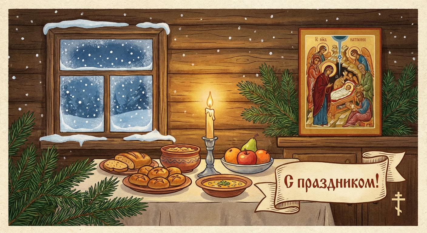 Создать открытку-картинку с поздравлением на Рождественский пост с помощью нейросети