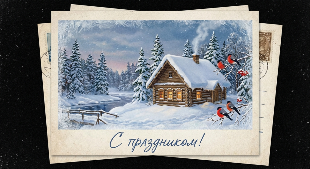 Создать открытку-картинку с поздравлением на Первый день зимы с помощью нейросети