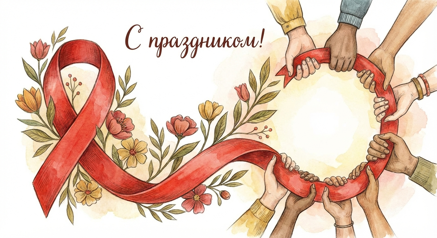 Создать открытку-картинку с поздравлением на Всемирный день борьбы со СПИДом с помощью нейросети