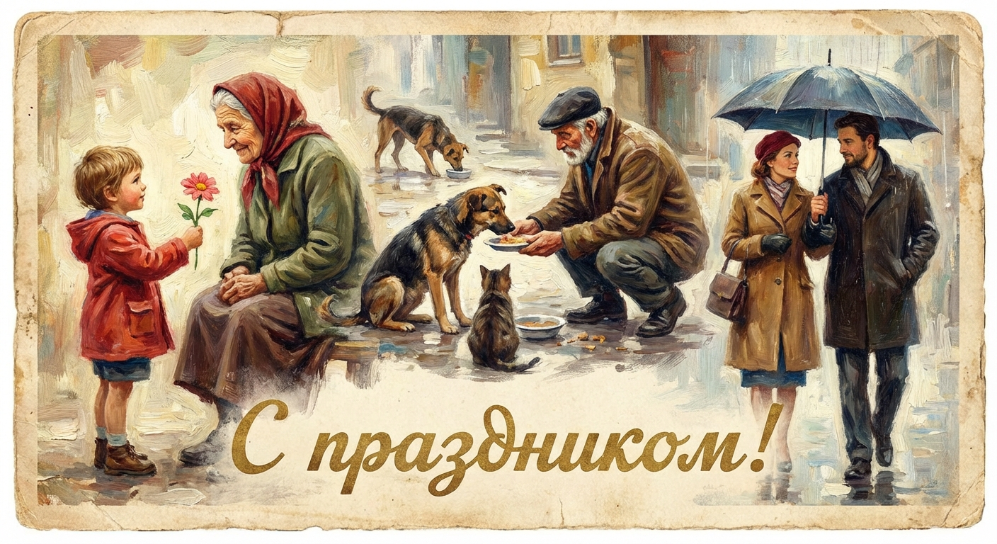 Создать открытку-картинку с поздравлением на День спонтанного проявления доброты с помощью нейросети