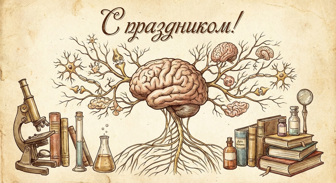 Создать открытку-картинку с поздравлением на День невролога с помощью нейросети