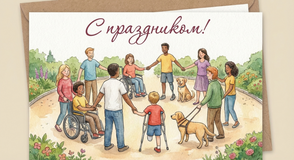 Создать открытку-картинку с поздравлением на Международный день инвалидов с помощью нейросети