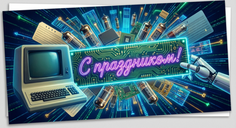 Создать открытку-картинку с поздравлением на День информатики с помощью нейросети